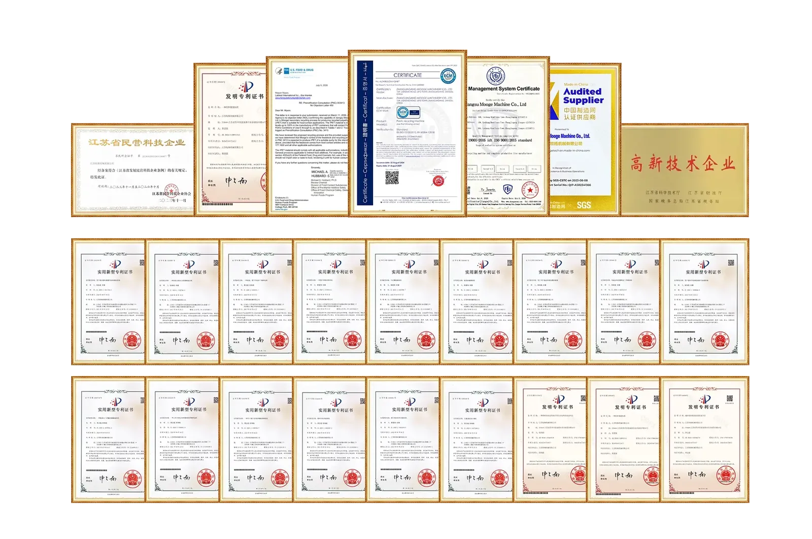 MOOGE certification certificates collage